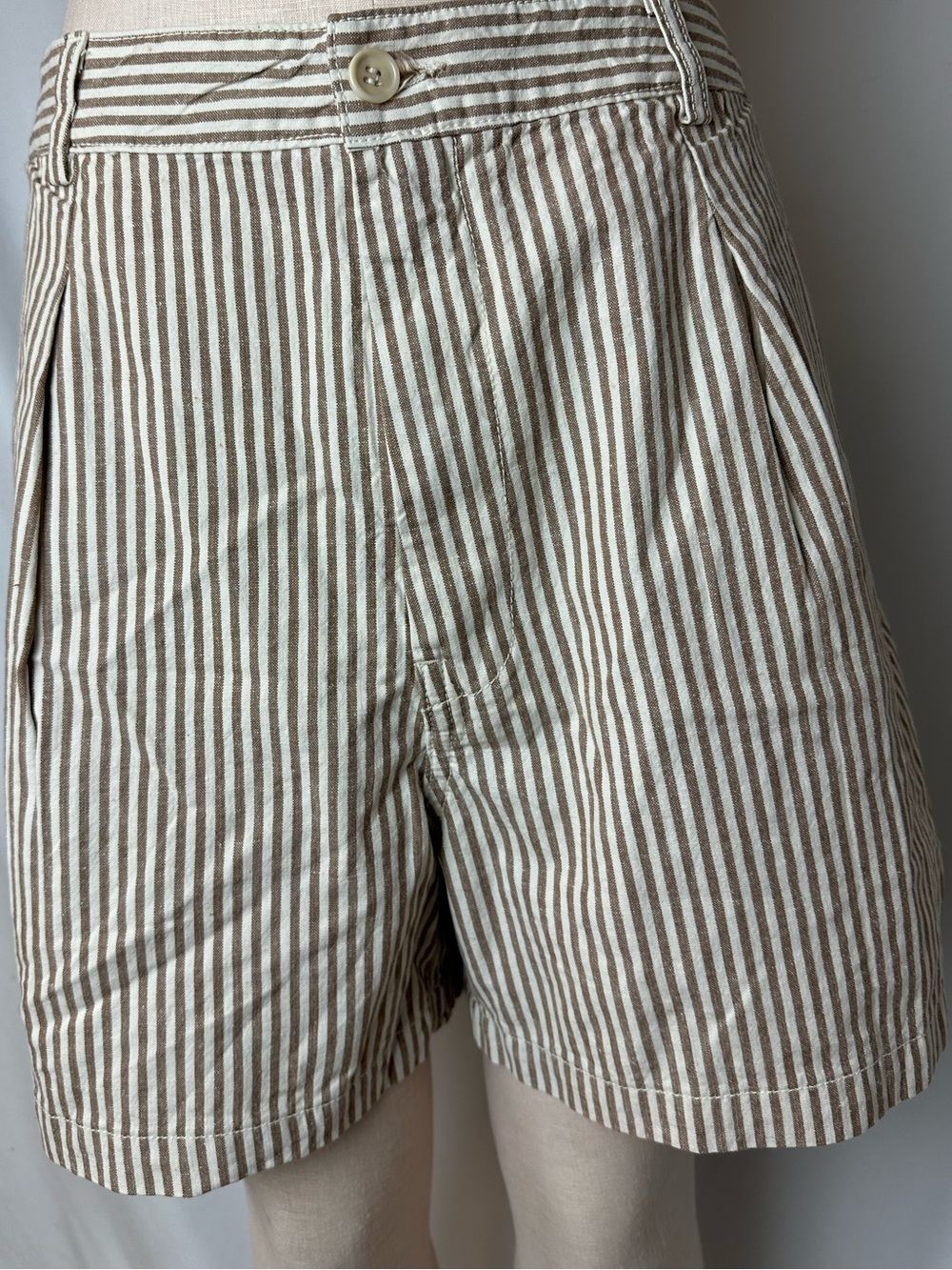 OZMA Brown and White Striped Flat Front Women’s Shorts